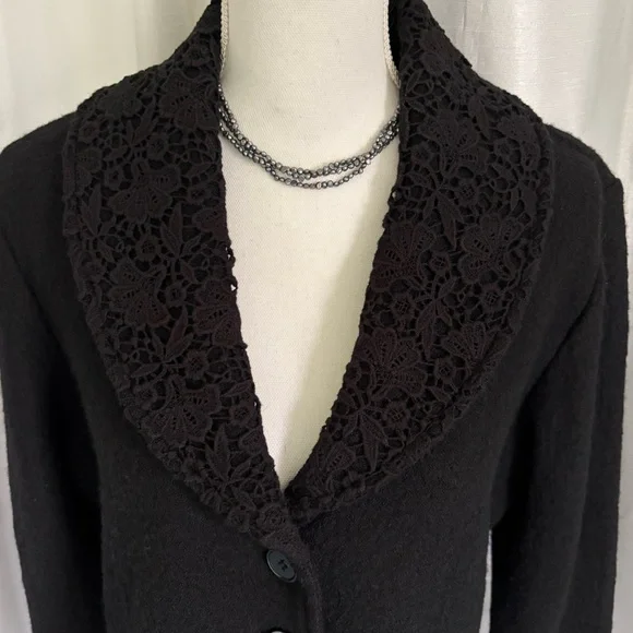 Cynthia Rowley Lace Collar Black Wool Jacket - Picture 12 of 12